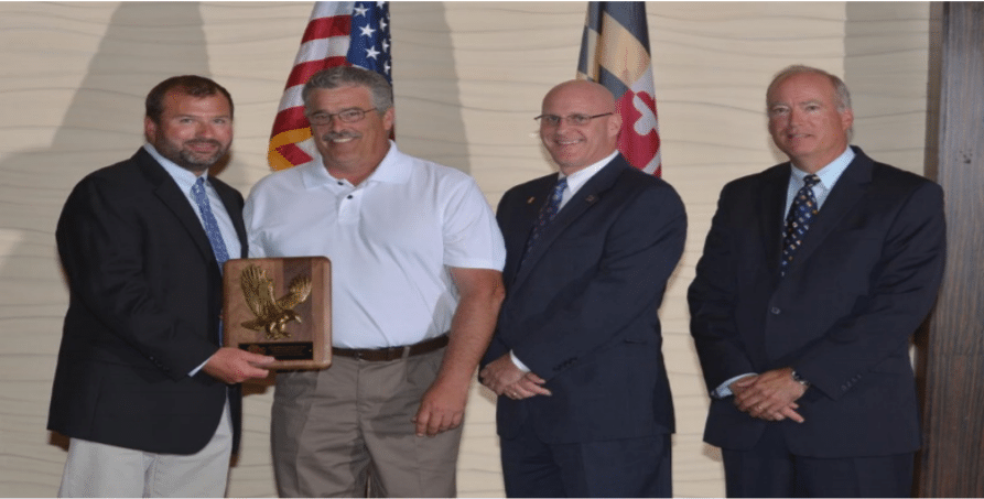 Pictured L to R: Scott Ditman, Project Manager; Jack DeVaughn, Superintendent; Bernard A. Cheezum, Jr., Vice President, Willow Construction, LLC and Gil Dissen, Chairman, ABC Chesapeake Shores Chapter