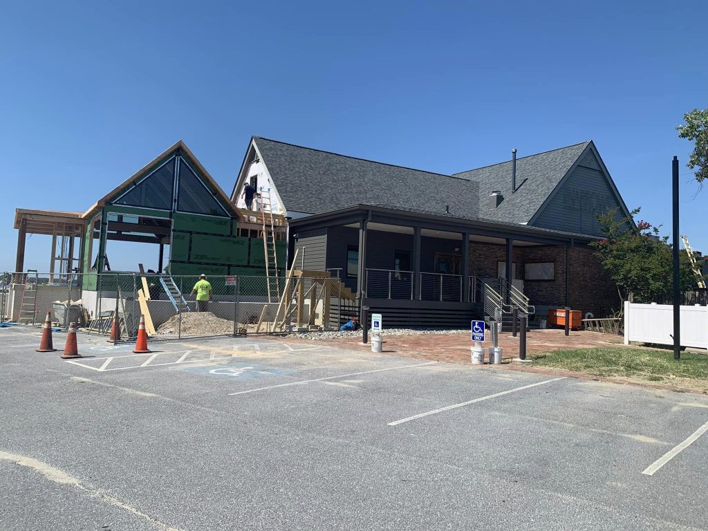 Exterior view from parking lot of construction in progress